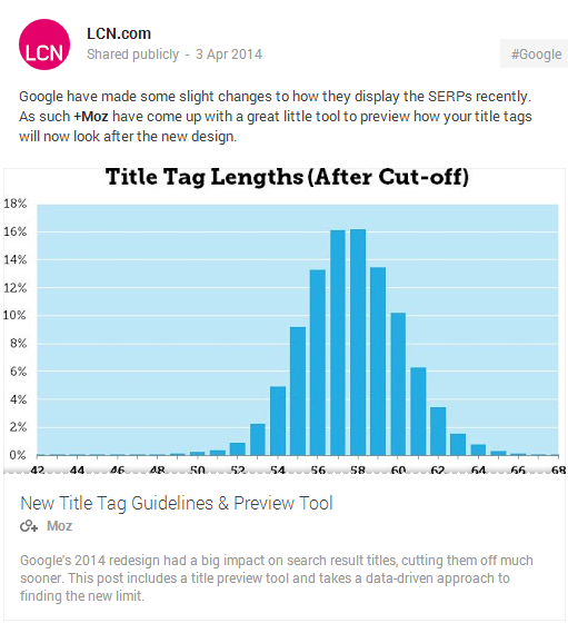 Google+ post using structured data example