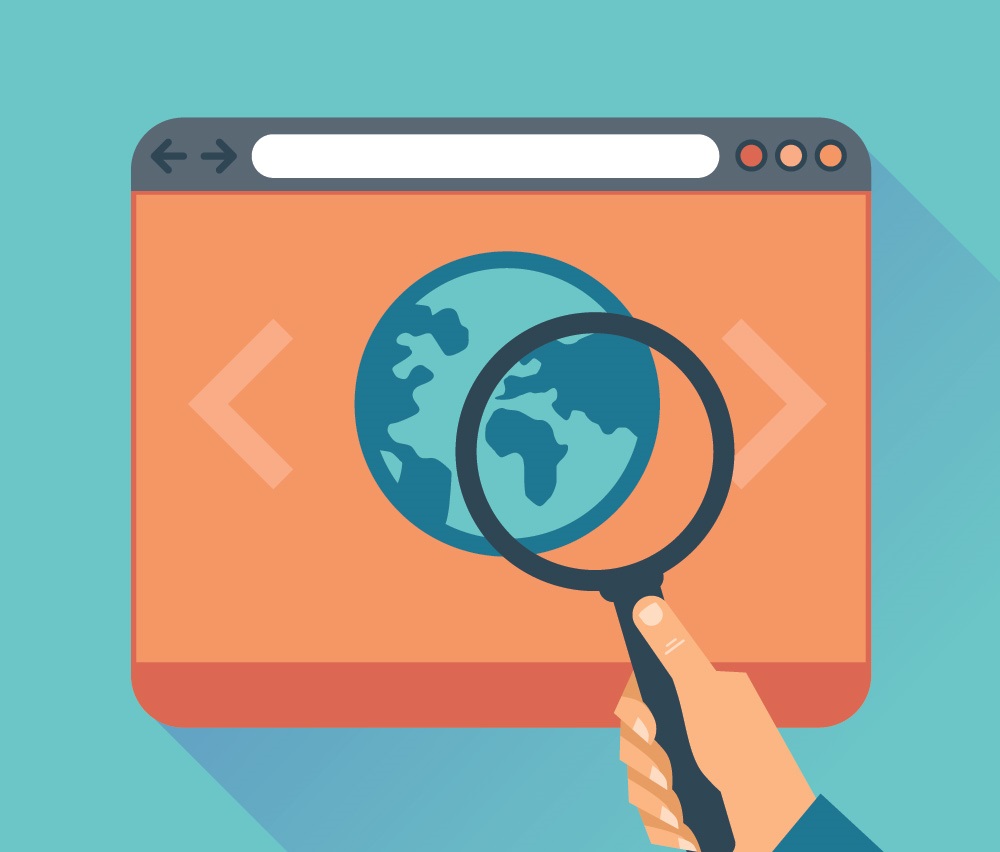 magnifying glass over worldwide web
