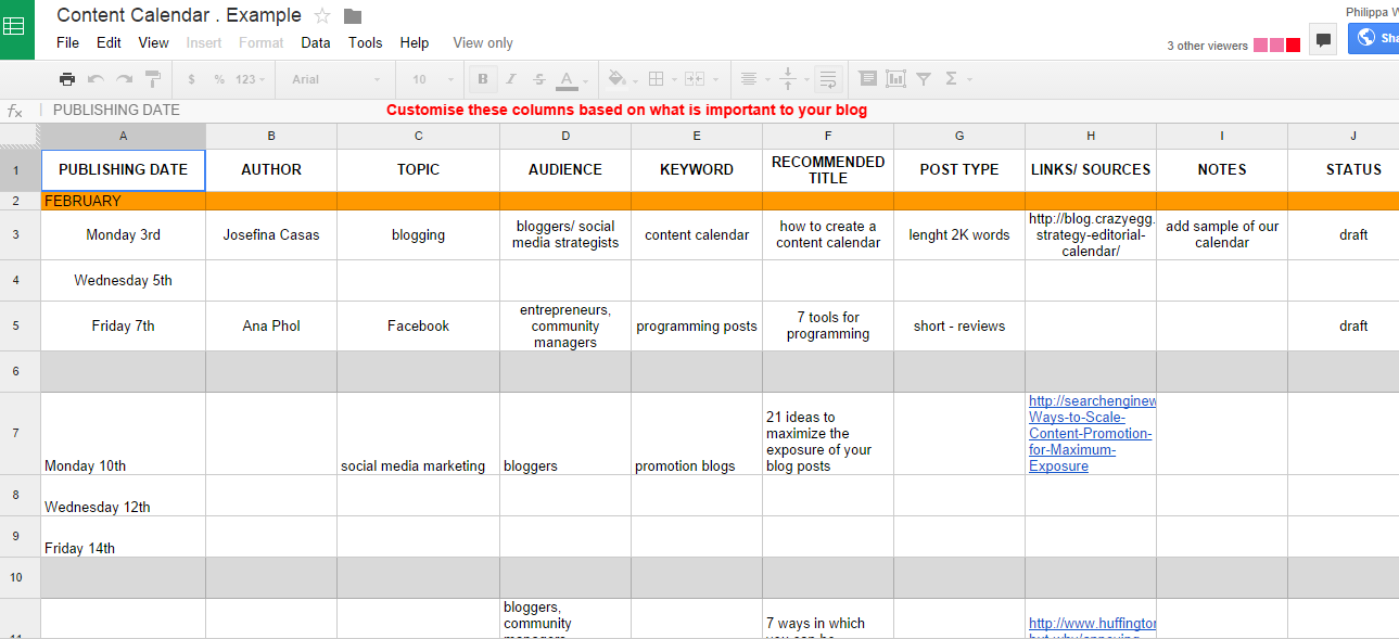 Google Docs Content Calendar