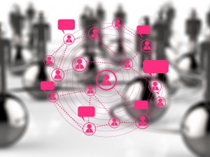 social media web on faded chess background