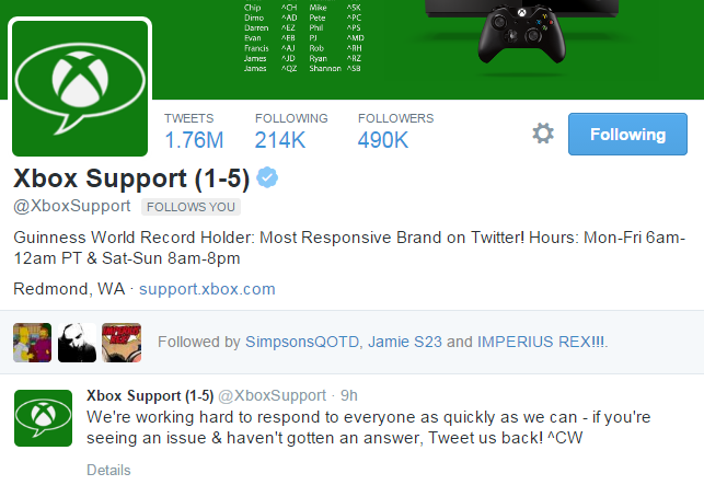 xbox support in Twitter