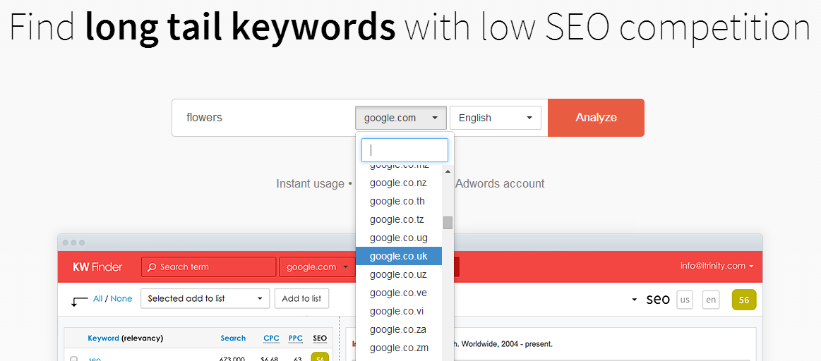 find longtail keywords with KWFinder