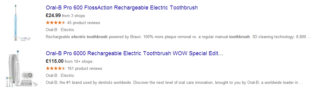 google search for electric toothbrushes