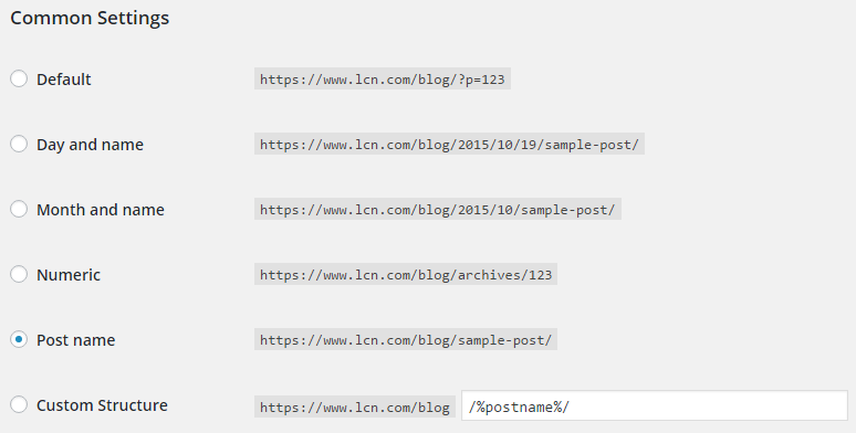 wordpress permalinks structure