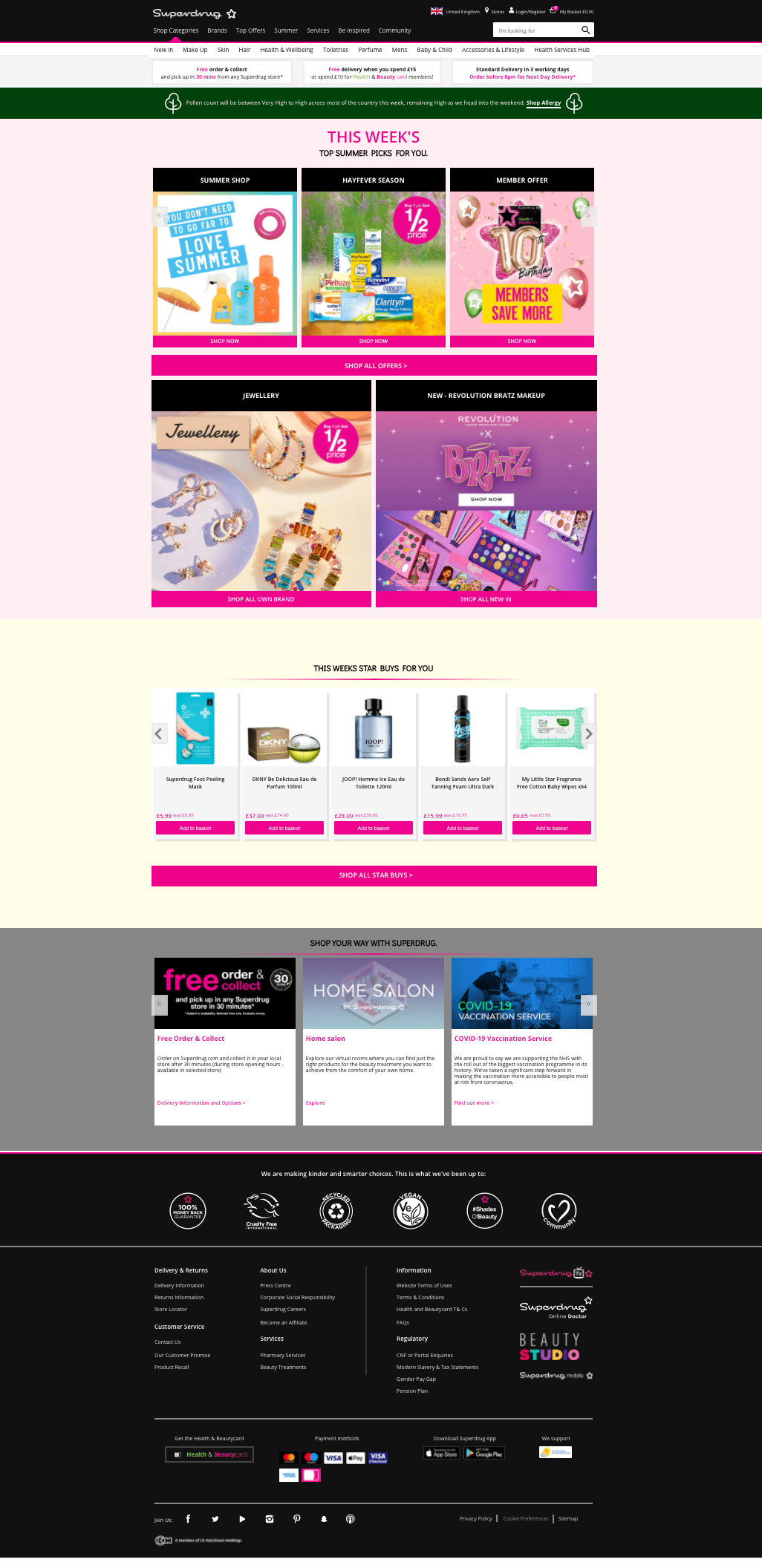 Superdrug website with original colors