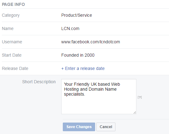 Facebook product and service type screenshot