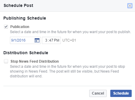 Facebook scheduled post screenshot