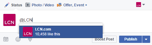Facebook page tagging screenshot