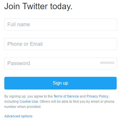 Twitter signup form screenshot