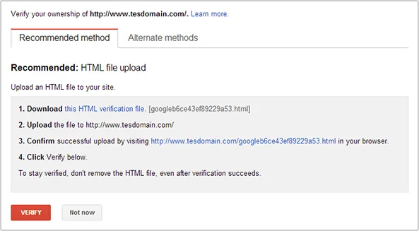 Search Console HTML verification