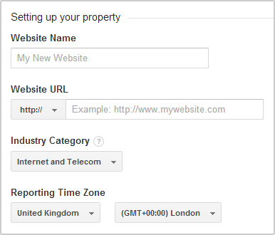 Google Analytics setting up a property