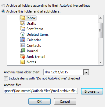 cómo archivar el correo electrónico de imap con Outlook 2007