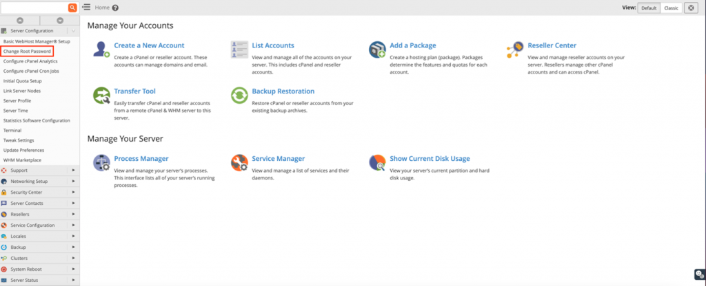 cPanel/WHM main interface