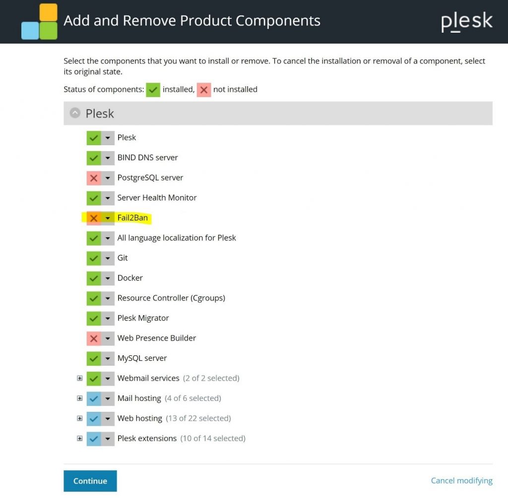 Plesk Add and Remove components