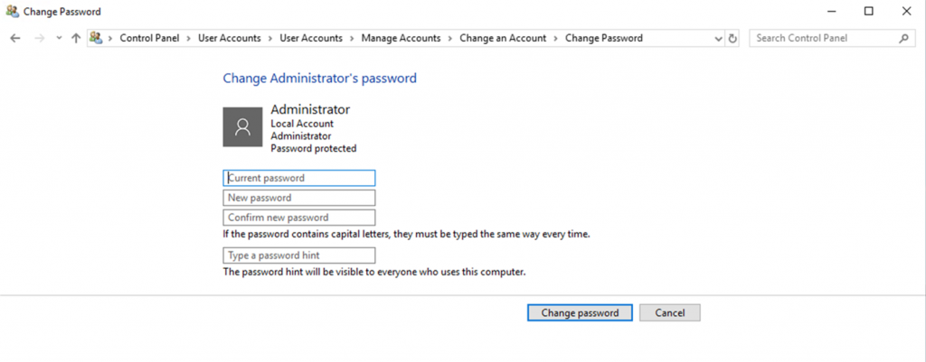 Windows User Password Management