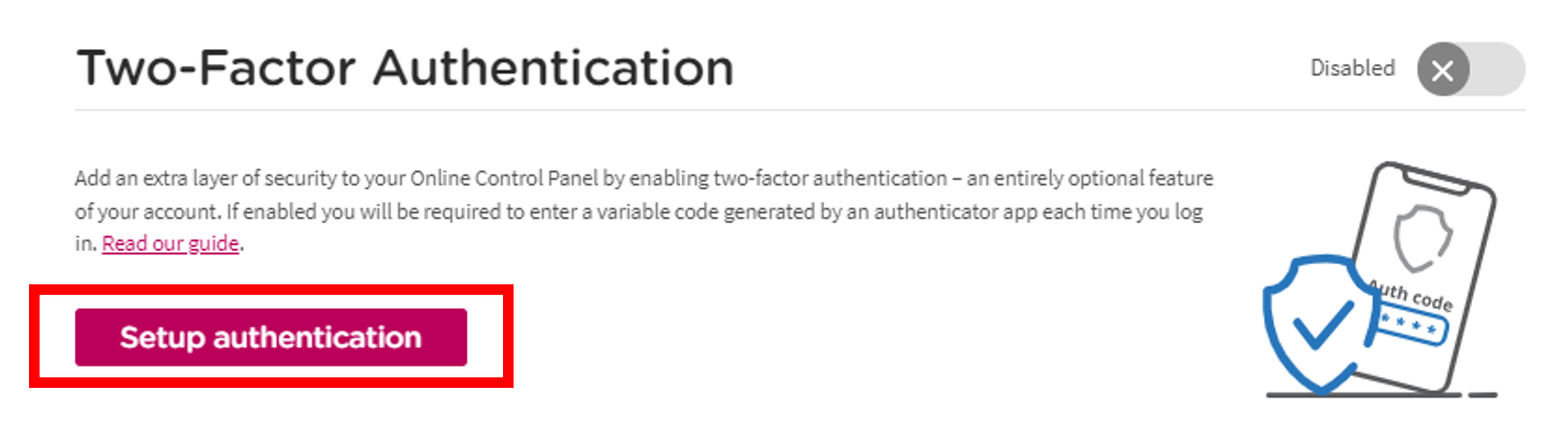 Enabling Two Factor Authentication for the Control Panel - Customer ...